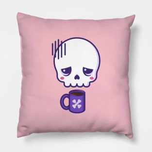 Dead inside, but caffeinated - kawaii skull with coffee cup Pillow
