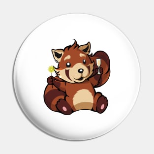 Red panda with champagne and sparkler - Happy New Year Pin