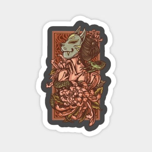 Geisha With Kitsune Mask Magnet