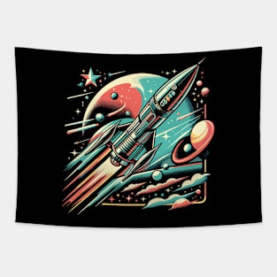 Retro Cosmic Adventure: Vintage Space Odyssey Tapestry