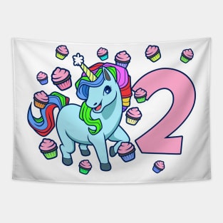 I am 2 with unicorn - girl birthday 2 years old Tapestry