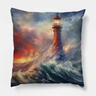 Lighthouse Seacoast Serene Landscape Pillow