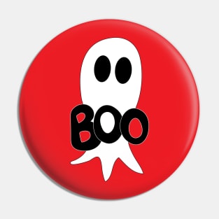 Cute Halloween ghost cartoon with BOO text Pin