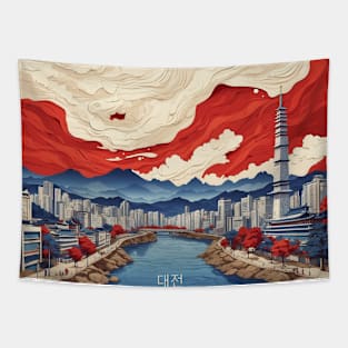 Daejeon South Korea Starry Night Travel Tourism Retro Vintage Tapestry
