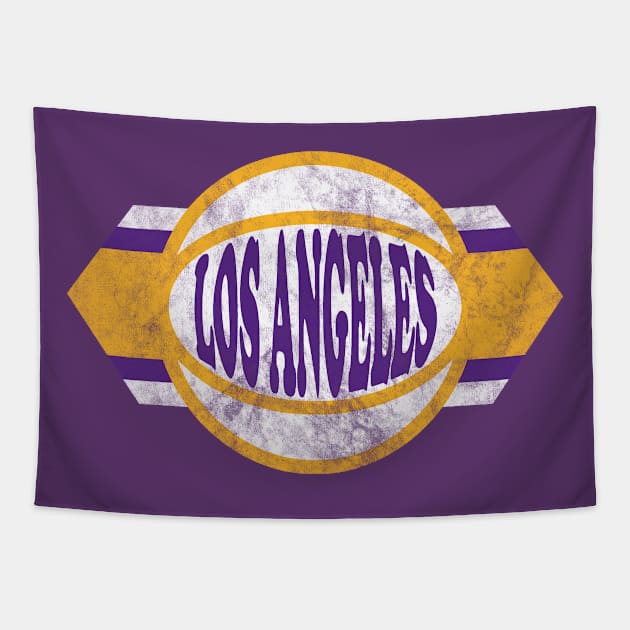 Los Angeles Basketball retro and distressed ball and stripe Tapestry by MulletHappens