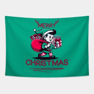 Merry Christmas Elf with Bag of Presents: Festive Tee for the Holiday Season Tapestry