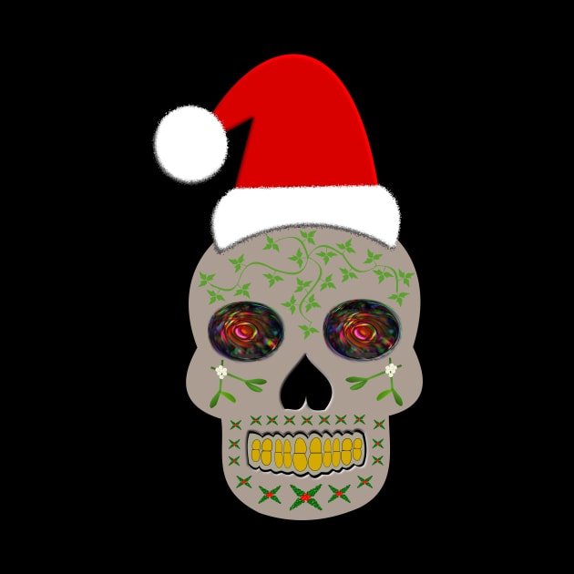 Pagan Christmas Skull in a Santa Hat by Krystal Raven