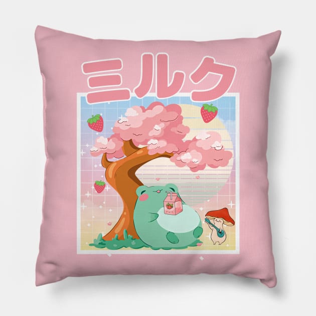 Strawberry Milk Kawaii Frog and Mushroom Pillow by Sugoi Otaku Gifts