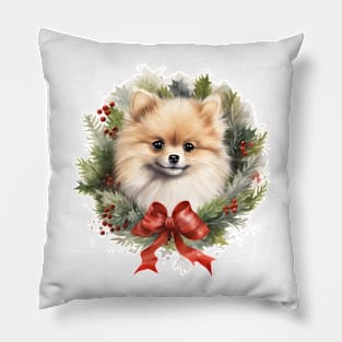 Christmas Pomeranian Dog Wreath Pillow