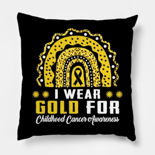 Rainbow Leopard I Wear Gold For Childhood Cancer Awareness Pillow