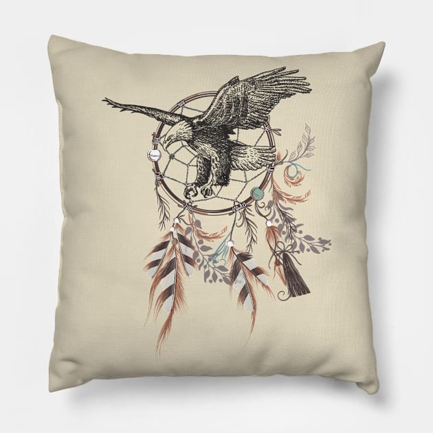 Boho Style Eagle with Dreamcatcher Pillow by BWXshirts