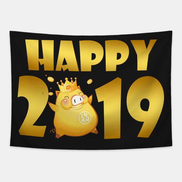 New Years Eve T-Shirt 2019 Gold Pig Gift Tapestry by TeeLovely