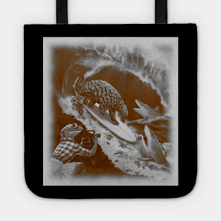 black and white pangolin surfing with sharks Tote