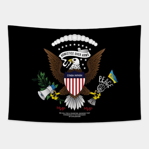 Ukrainian-American Eagle armistice over arms Ukraine Flag | Great Seal of the United States Peace sign Tapestry by Vive Hive Atelier