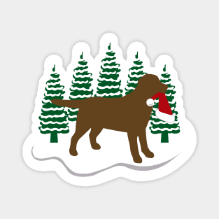 Chocolate Labrador Snow and Christmas Magnet