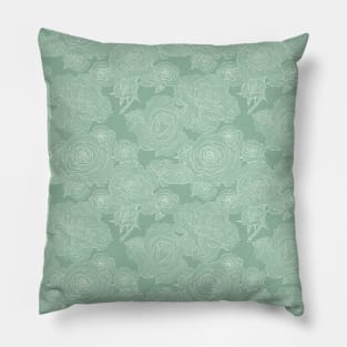 Sage green decorative abstract roses pattern Pillow