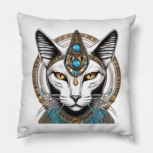 Egyptian cat white Pillow by JnS Merch Store