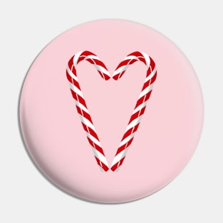 A candy cane heart on bubblegum pink Pin