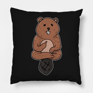 Grumpy Beaver Holding Middle finger funny gift Pillow