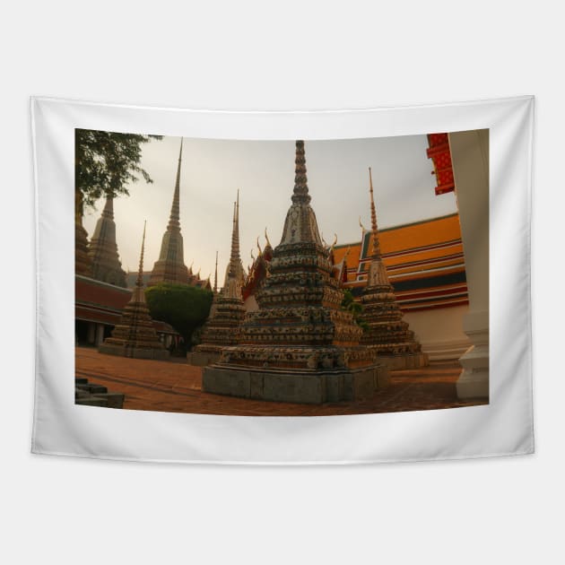 A first group of small stupa at Phra Chedi Rai in Wat Pho temple complex, Bangkok Tapestry by kall3bu