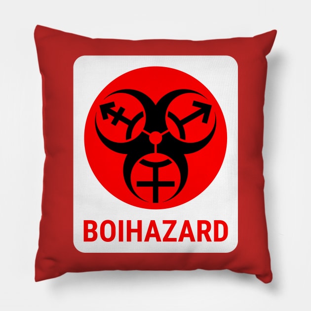 "BOI HAZARD" - Label Style - Red Pillow by GenderConcepts