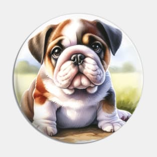 Watercolor Bulldog Puppies - Cute Puppy Pin