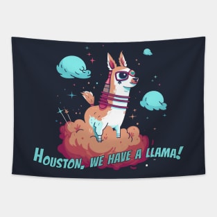 Llama Riding Rocket Through Galaxy T-Shirt Design Tapestry