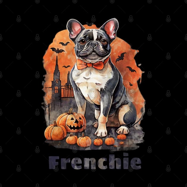 French bulldog, witch hat and Spider web, scary Halloween, jack pumpkin, spooky by Collagedream