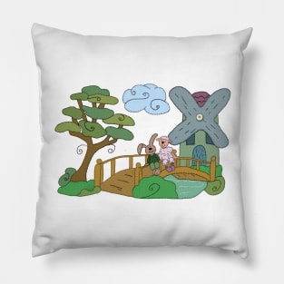 Schaf und Hase am See Pillow