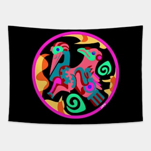 totonac birds in ancient mexican patterns ecopop floral glyph pictogram Tapestry