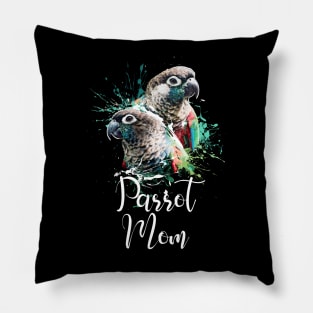 Crimson Bellied Conure Color Splatter Parrot Mom Black Pillow