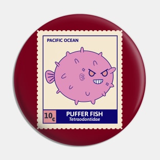 Kawaii Cute Menacing Pufferfish, Ocean Stamp Collection, Pufferfish Lover Pin