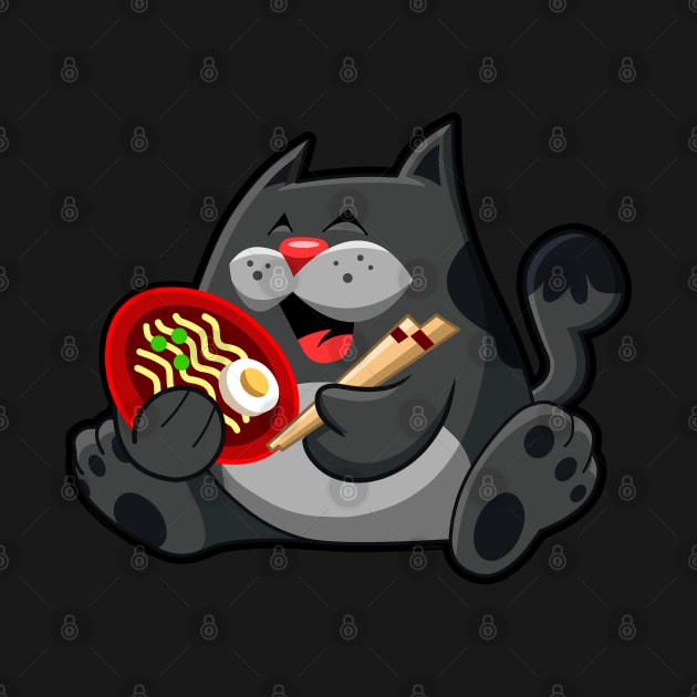 Black Cat eating Ramen Noodles by CartoonCapo