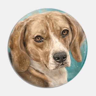 Gorgeous Beagle Painting with on Bluish Green Background Pin