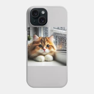 Cute orange cat on rainy day Phone Case