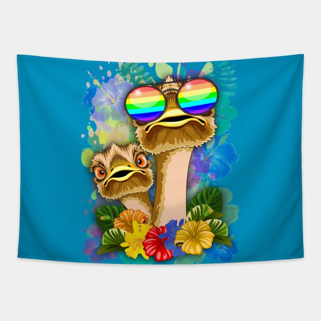 Ostrich Hawaii Fashion Funny Dudes Tapestry by BluedarkArt