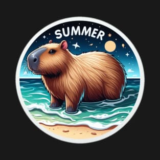 Cute summer capybara on the beach T-Shirt