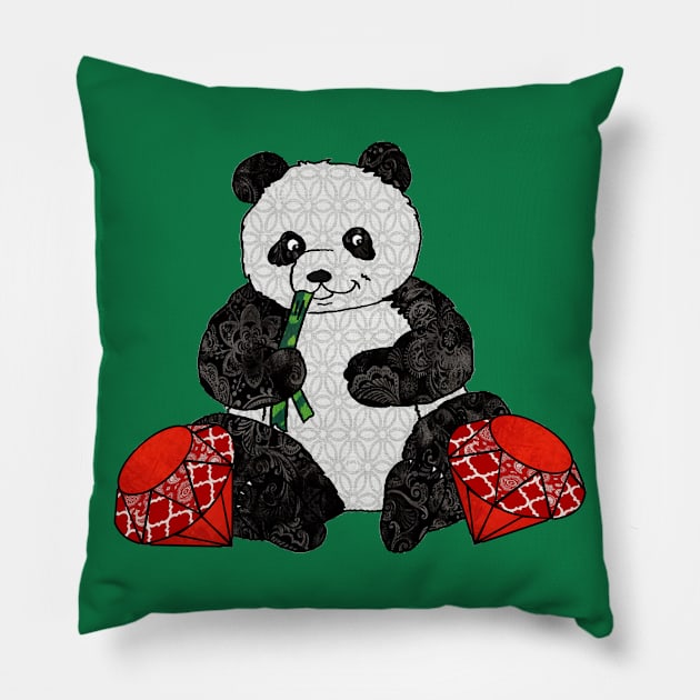 Panda with Red Rubies Pillow by artbyomega