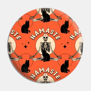 Yoga Namaste Black Cat Pattern in orange Pin