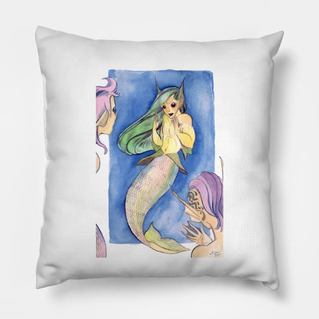 MerMay Angry Merfolk Mid Conversation Watercolor Pillow by SimplyKitt