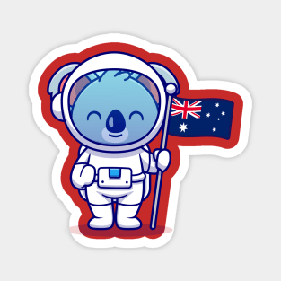 Cute Koala Astronaut Holding Australia Flag Cartoon Magnet