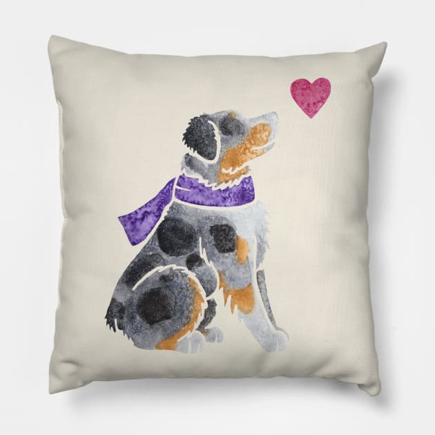 Watercolour Australian Shepherd Pillow by animalartbyjess