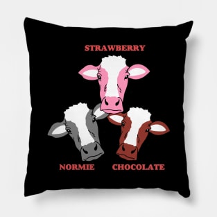 Strawberry Cow Chocolate Milk Cow and Normie Cow Pillow