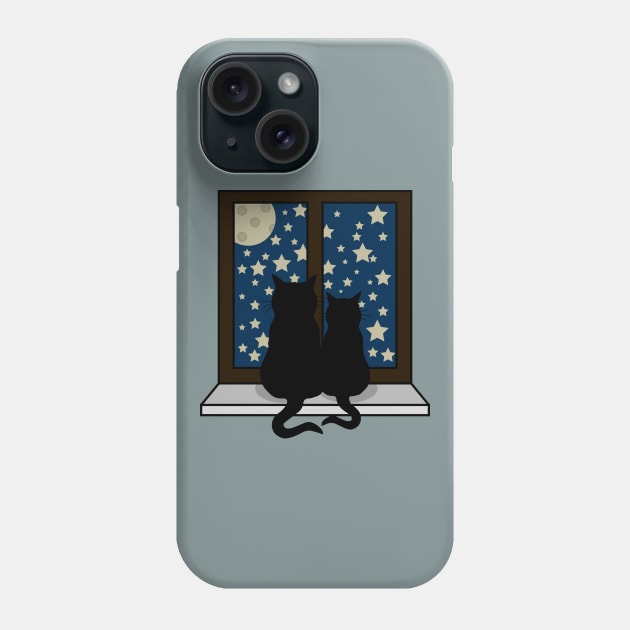 Two cats watching the moon Phone Case by DigitalCleo