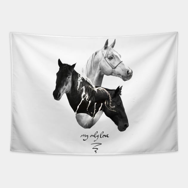 Horses Artistic black and white Painting Decorative - for horse lovers Tapestry by raidman84