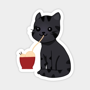 Kawaii Black Cat Eating Ramen, Cat Lover Magnet