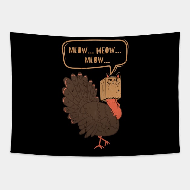 Thanksgiving Funny Turkey Fake Cat Tapestry by Myartstor 