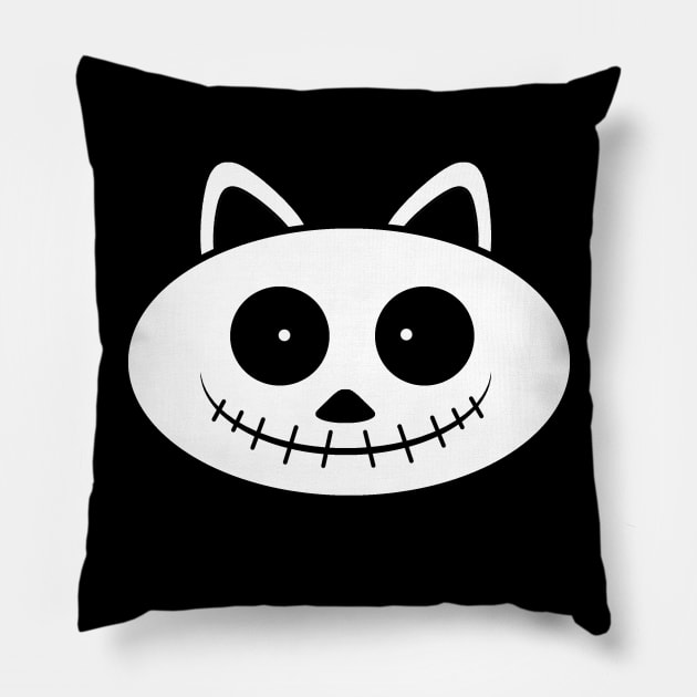 Happy Cat Skull Pillow by ivancamilli