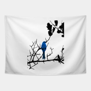 Blue bird on a black tree Tapestry