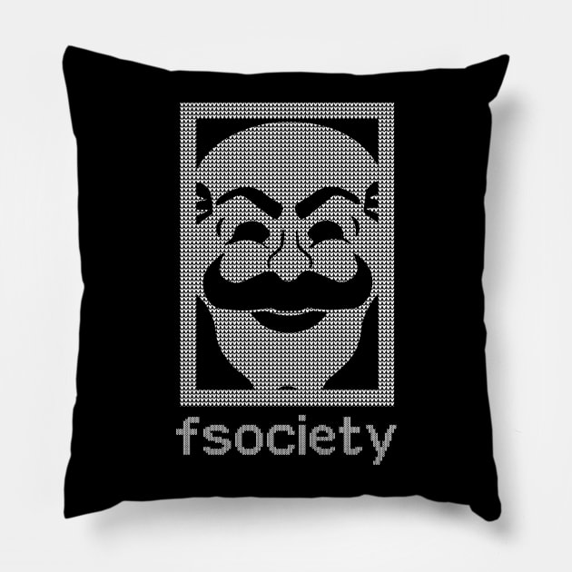 Mr Robot Fsociety Christmas Knit Pattern Pillow by Bevatron